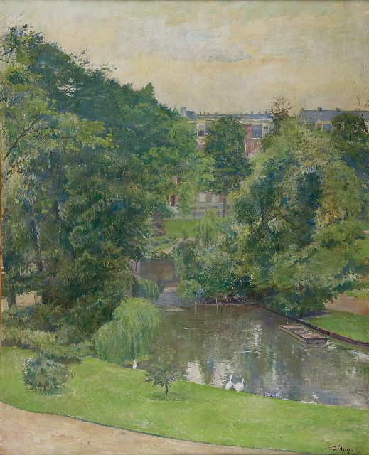 Ton Meijer | A sunlit Sarphatipark in Amsterdam, oil on canvas, 100.1 x 80.2 cm, signed l.r.