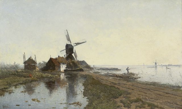 Constan Gabriel | The mill path near Kortenhoef, with windmill De Lelie, oil on panel, 49.7 x 82.2 cm, signed l.l.