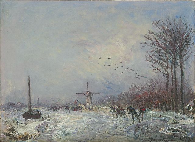 Johan Barthold Jongkind | Dutch canal with skaters, oil on canvas, 25.2 x 35.3 cm, signed l.r. and dated 1873