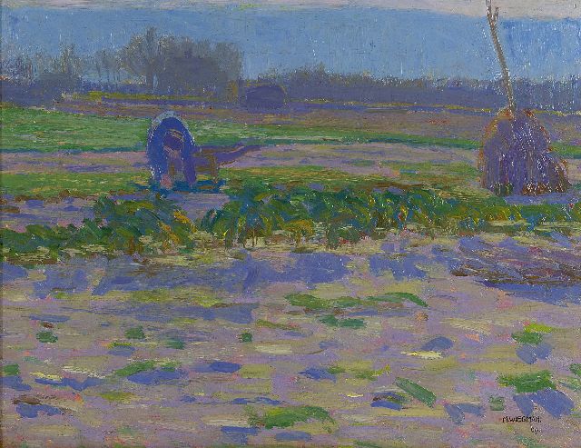 Wiegman M.J.M.  | A farmer working in the fields, oil on canvas 32.3 x 41.6 cm, signed l.r. and dated '09