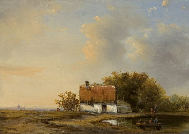 Marinus Albertus Kiewiet | A farm in an extensive landscape, oil on panel, 19.1 x 26.2 cm, signed l.l.
