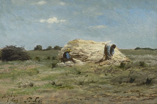 Sadée P.L.J.F.  | Working, near Wolfheze, oil on paper laid down on panel 21.4 x 32.0 cm, signed l.l. and dated  'Wolfheze Junij '77'