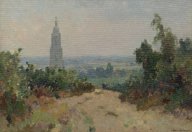 Knikker A.  | A view of the Cuneratower, Rhenen, oil on canvas 35.2 x 50.1 cm, signed l.r.