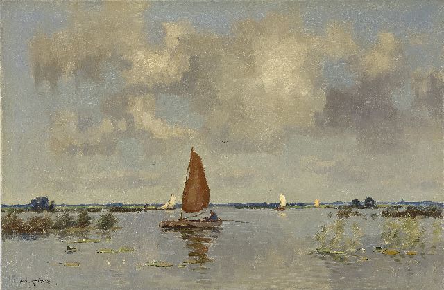 Jan Knikker sr. | A lake with sailing boats, oil on canvas, 40.3 x 60.3 cm, signed l.l.