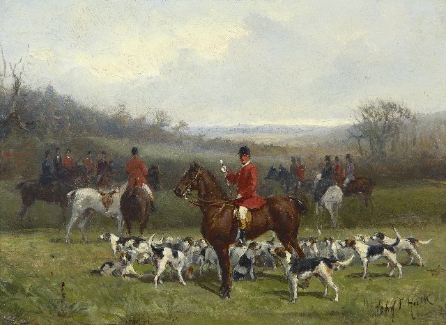 John Hulk jr. | Foxhunters in Dorset, oil on panel, 15.8 x 21.3 cm, signed l.r.