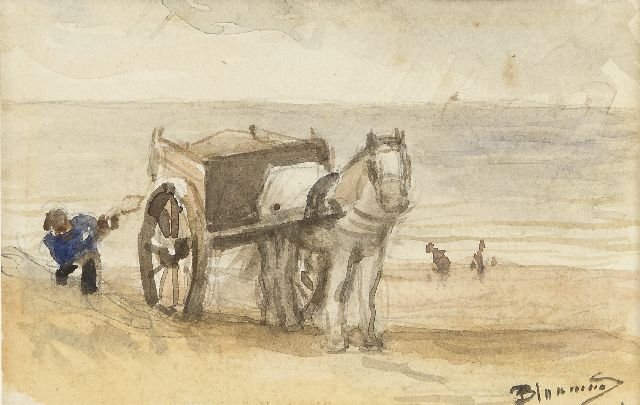 Bernard Blommers | Shell fisher near Katwijk, watercolour on paper, 9.0 x 13.9 cm, signed l.r.