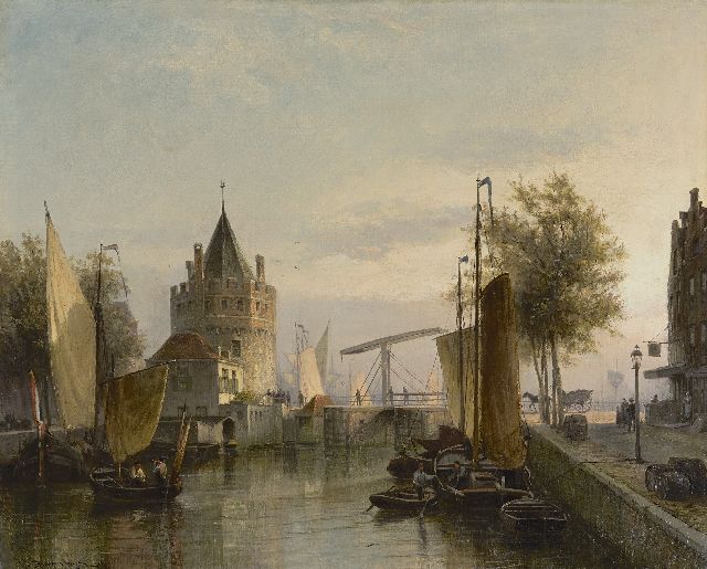 Christiaan Dommelshuizen | A view of the Schreierstoren from the Geldersekade, Amsterdam, oil on canvas, 52.7 x 65.0 cm, signed l.l. and dated 1890