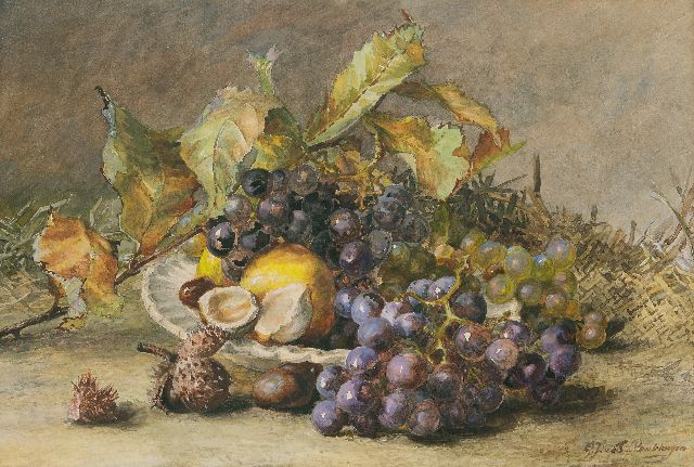 Gerardine van de Sande Bakhuyzen | A still life with grapes and chestnuts, watercolour on paper, 34.5 x 50.3 cm, signed l.r.