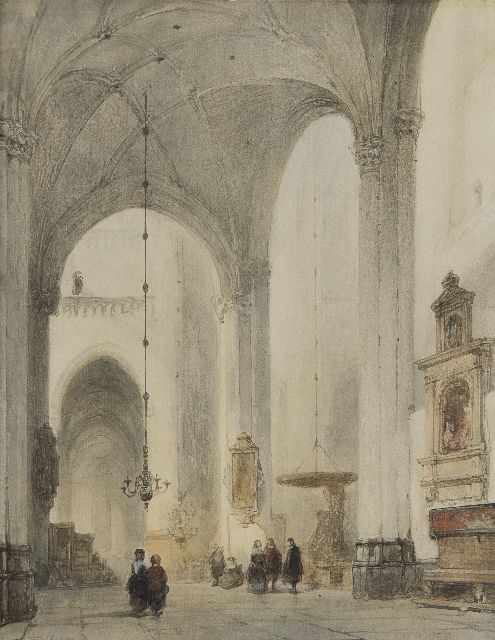 Johannes Bosboom | A church interior (Grote Kerk Breda), watercolour on paper, 38.3 x 29.8 cm, signed l.l.