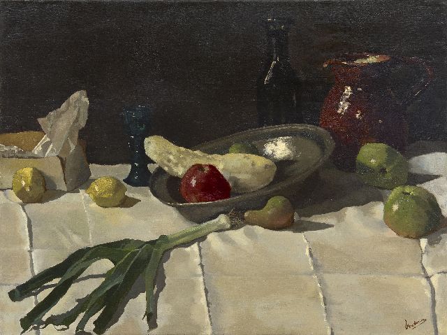 Verkoren L.  | A still life with a pewter plate, oil on canvas 75.0 x 100.0 cm, signed l.r.