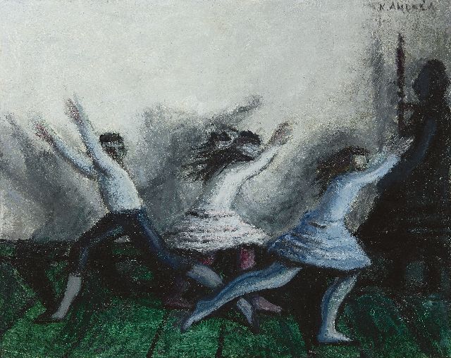 Andréa C.  | Blind mann's buff, oil on panel 24.0 x 29.9 cm, signed u.r.