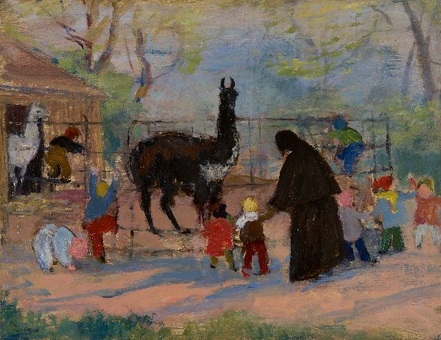 Holleman F.  | Visiting Artis zoo in Amsterdam, oil on board 35.0 x 45.0 cm, signed l.l.