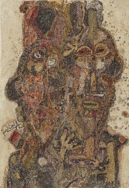 Georges Ebrin Adingra | L'intuition Imaginative des Magiciens, oil and sand on canvas, 72.9 x 50.3 cm, signed c.l.