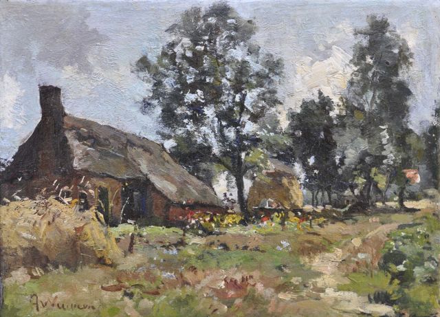 Vuuren J. van | Farmyard, oil on canvas 18.3 x 24.5 cm, signed l.l.