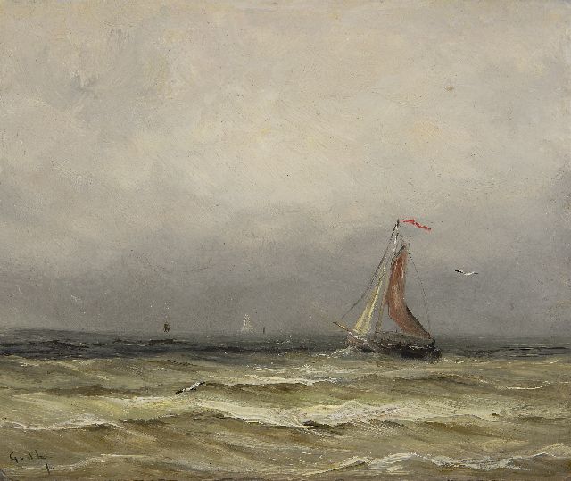 Gerard van der Laan | Fishing ship from Scheveningen at sea, oil on painter's board, 15.7 x 18.6 cm, signed l.l. with initials