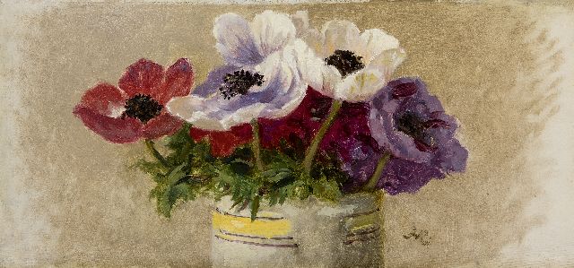 Ronner-Knip H.  | Anemones, oil on panel 15.9 x 33.1 cm, signed l.r. with Monogramm