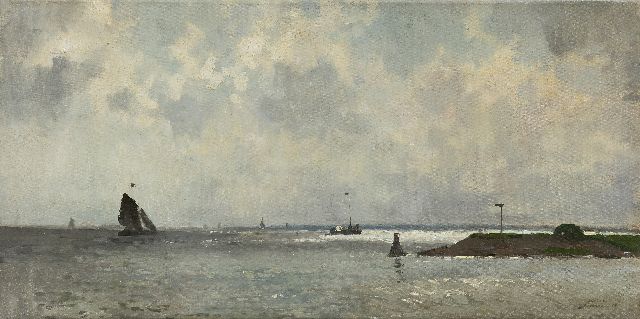 Vreedenburgh C.  | Jetty under a Dutch cloudy sky, oil on canvas 29.8 x 60.3 cm