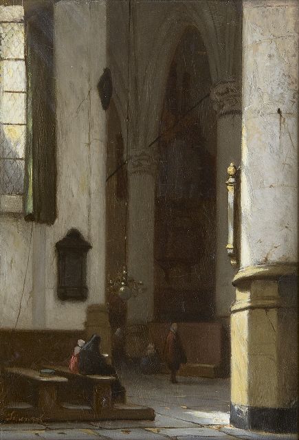 Jan Jakob Schenkel | Interior of the Hooglandse Church in Leiden, oil on panel, 21.4 x 15.1 cm, signed l.l.