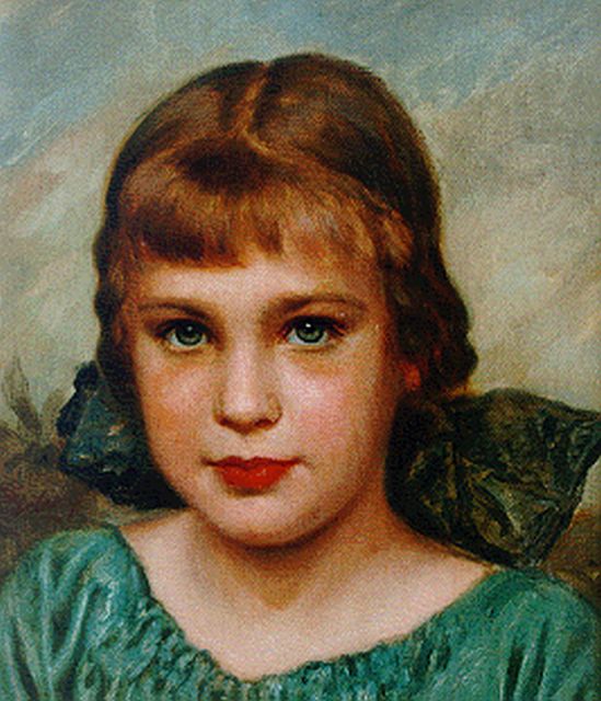 Erler F.  | A portrait of a young girl, oil on canvas laid down on panel 32.0 x 28.0 cm, signed l.l.