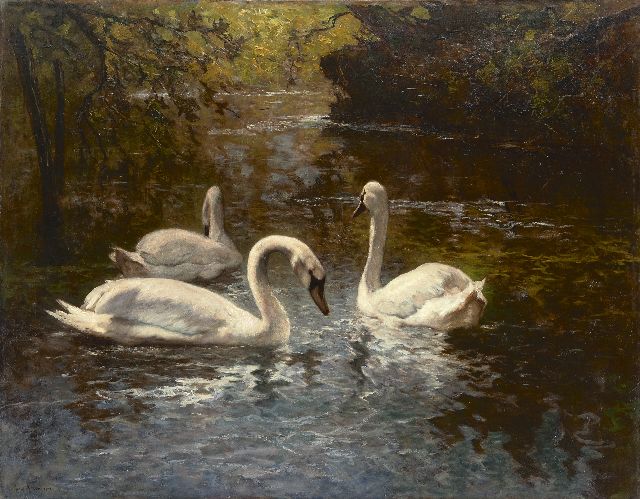 Jan van Essen | White swans, oil on canvas, 83.3 x 104.7 cm, signed l.l. and dated 1908