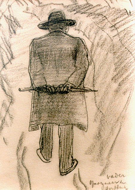 Sluiter J.W.  | Father on his way to the Horstbrink, chalk on paper 23.0 x 17.0 cm, signed l.r.