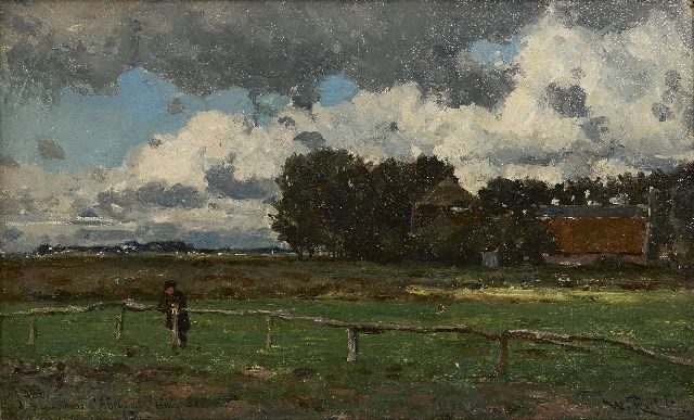 Willem Roelofs | Aux environs d'Abcoude, oil on canvas laid down on panel, 26.7 x 43.8 cm, signed l.r. and dated 1881 on the reverse