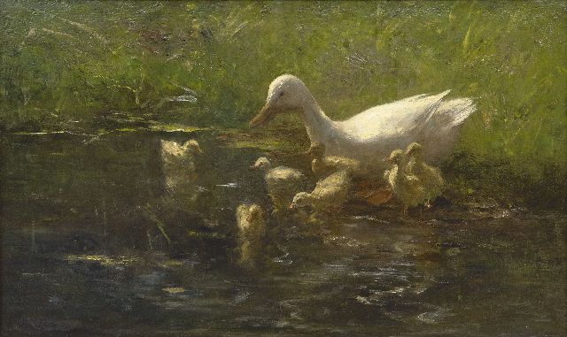 Willem Maris | Mother duck with ducklings, oil on canvas, 55.3 x 90.3 cm, signed l.l.