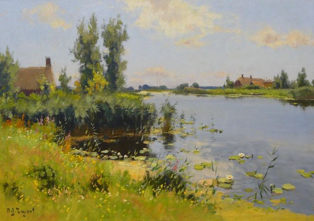 Zwart A.J.  | Summertime along the Kromme Mijdrecht, oil on canvas 50.5 x 70.3 cm, signed l.l.