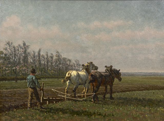 Cornelis Albertus Johannes Schermer | A ploughing farmer, oil on canvas, 51.4 x 70.5 cm, signed l.l.
