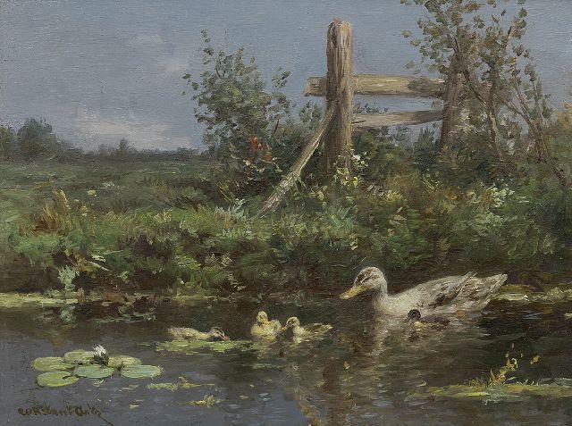 Constant Artz | Ducks and ducklings near the waterfront, oil on panel, 18.1 x 24.2 cm, signed l.l.