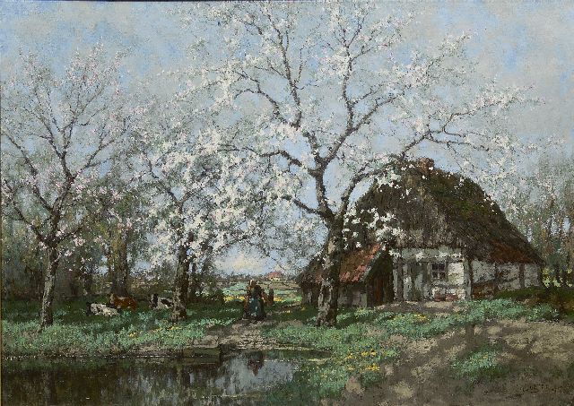 Gorter A.M.  | Apple tree in bloom on een farmyard near a brook, oil on canvas 100.9 x 135.4 cm, signed l.r. and dated 1915