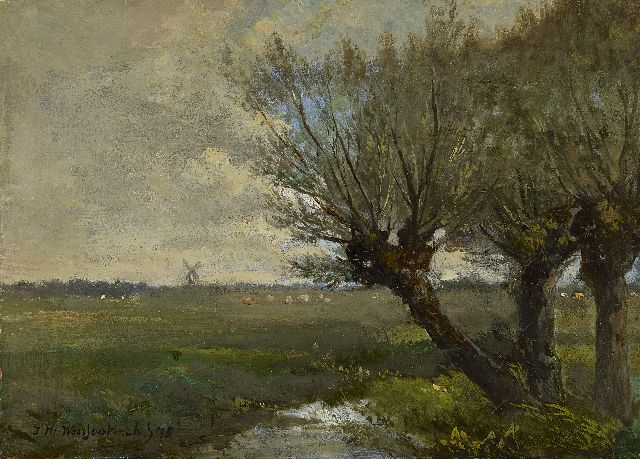 Jan Hendrik Weissenbruch | Willows in a polder landscape, oil on canvas, 17.3 x 24.8 cm, signed l.l. and signed '75