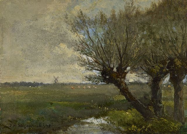 Weissenbruch H.J.  | Willows in a polder landscape, oil on canvas 17.3 x 24.8 cm, signed l.l. and signed '75