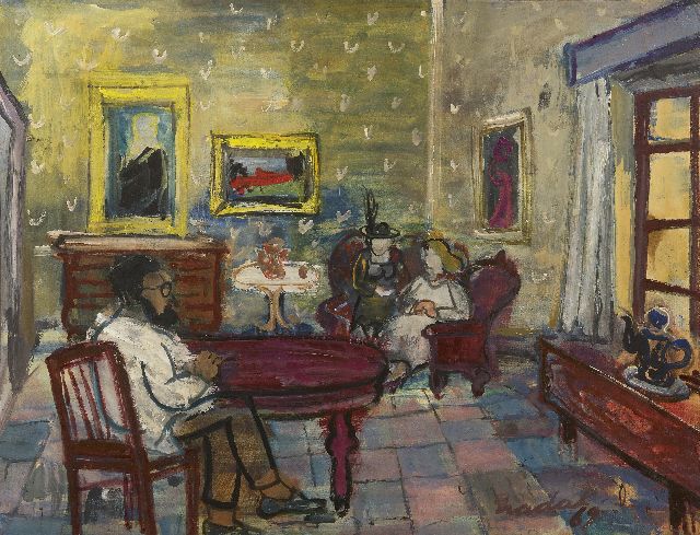 Carlos Nadal | Interior with figures, oil on paper laid down on canvas, 49.9 x 65.0 cm, signed l.r. and dated '69