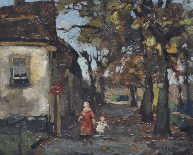 Noltee B.C.  | A village path with mother and child, oil on panel 26.9 x 32.8 cm, signed l.r.