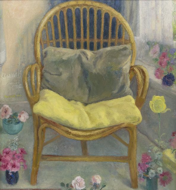 Paul Schultze | The chair in the conservatory, oil on board, 69.3 x 64.3 cm, signed l.c. and dated on the reverse 24 July '60