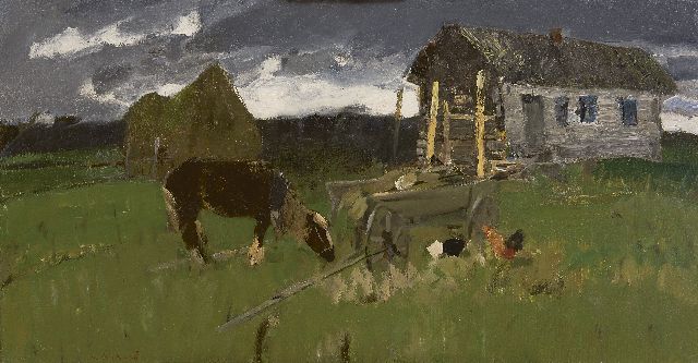 Varichev I.M.  | On the outskirts of the village, oil on canvas 59.7 x 115.3 cm, signed l.l., on the reverse and on the stretcher