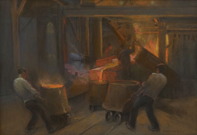 Herman Heijenbrock | At the iron foundry, pastel on paper, 33.1 x 47.6 cm, signed l.r.