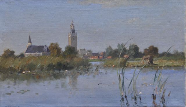 Knikker A.  | View of Nieuwkoop, oil on canvas 30.3 x 50.3 cm, signed l.l.