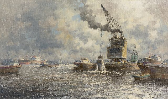 Drulman M.J.  | Shipping on the Nieuwe Maas, Rotterdam, oil on canvas 60.3 x 100.8 cm, signed l.r. with pseudonym 'M. de Jongere'