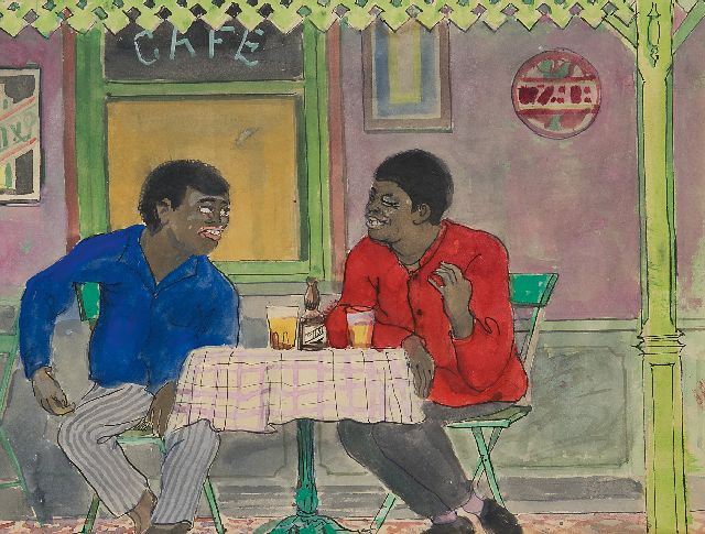 Kamerlingh Onnes H.H.  | Friends on a terrace        on the terrace, watercolour on paper 19.3 x 25.3 cm