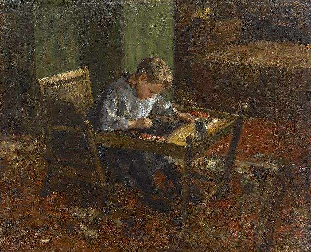 Hein Kever | Doing homework, oil on canvas, 54.2 x 66.3 cm, signed l.r.