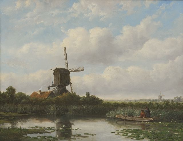 Wisselingh J.P. van | A windmill in a polder landscape, oil on panel 34.6 x 44.9 cm, signed l.l.