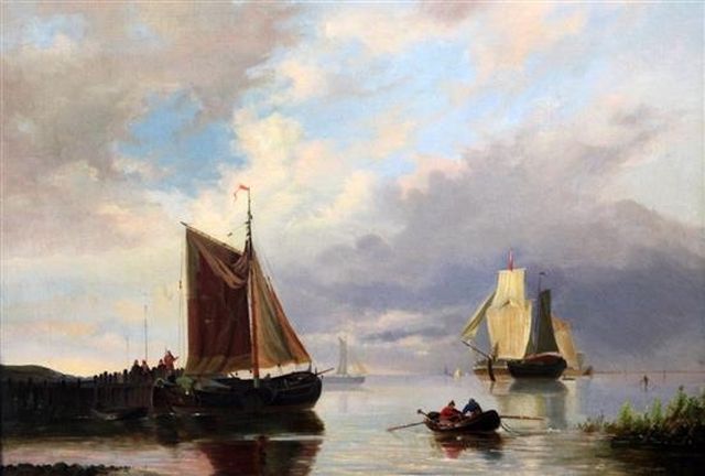 Hendriks G.  | Sailing ships in calm water, oil on canvas 43.0 x 61.0 cm, signed l.r.