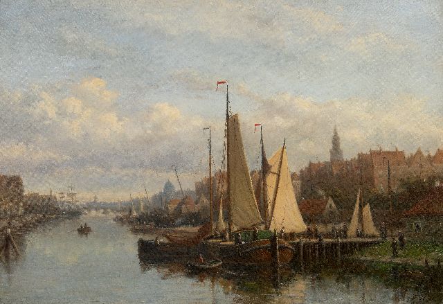 Johannes Frederik Hulk | A Dutch inner port, oil on canvas, 63.2 x 92.6 cm, signed l.r.
