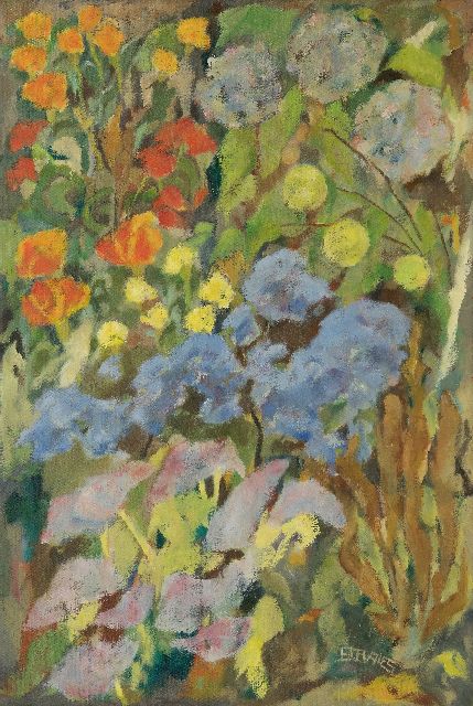 Jaap de Vries | Garden in autumn, oil on canvas, 50.0 x 40.4 cm, signed l.r. with monogram and painted in the 1960s
