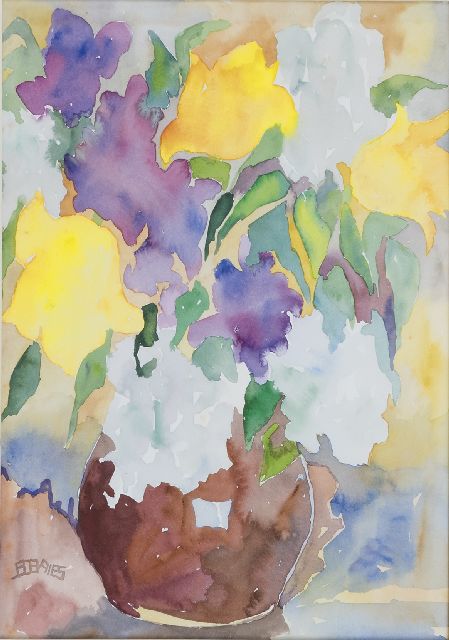 Vries J.S. de | Flowers in a vase, watercolour on paper 37.1 x 26.3 cm, signed l.l. with monogram and painted in the 1960's