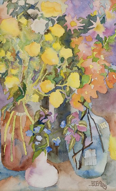 Vries J.S. de | Flowers, watercolour on paper 50.5 x 32.5 cm, signed l.r. with monogram and painted in 1960's