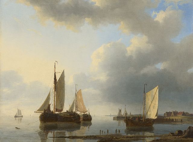 Hulk A.  | Moored sailing ships in a calm sea, oil on panel 34.0 x 45.0 cm, signed l.r.