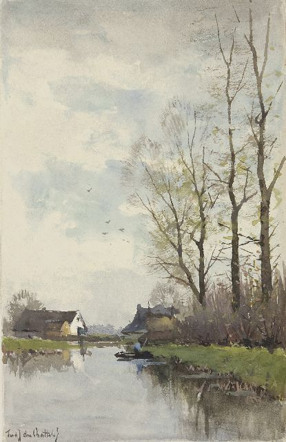 Fredericus Jacobus van Rossum du Chattel | A polder landscape, watercolour on paper, 17.1 x 11.0 cm, signed l.l.